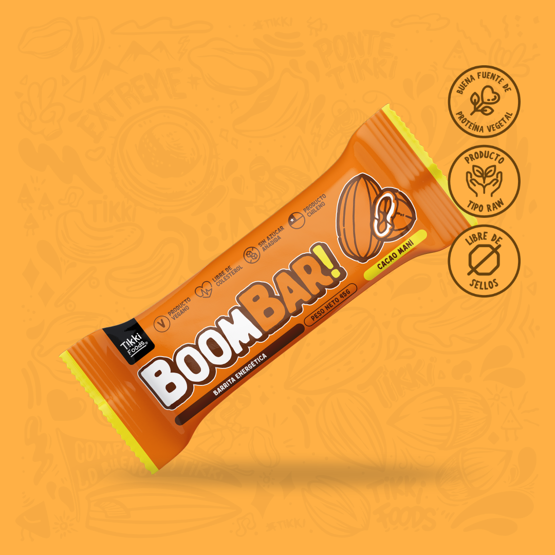 Barrita energética BoomBar CHOCOMANÍ — Barrita Energética Natural, Sin Azúcar Añadida | 45g, 12 unids