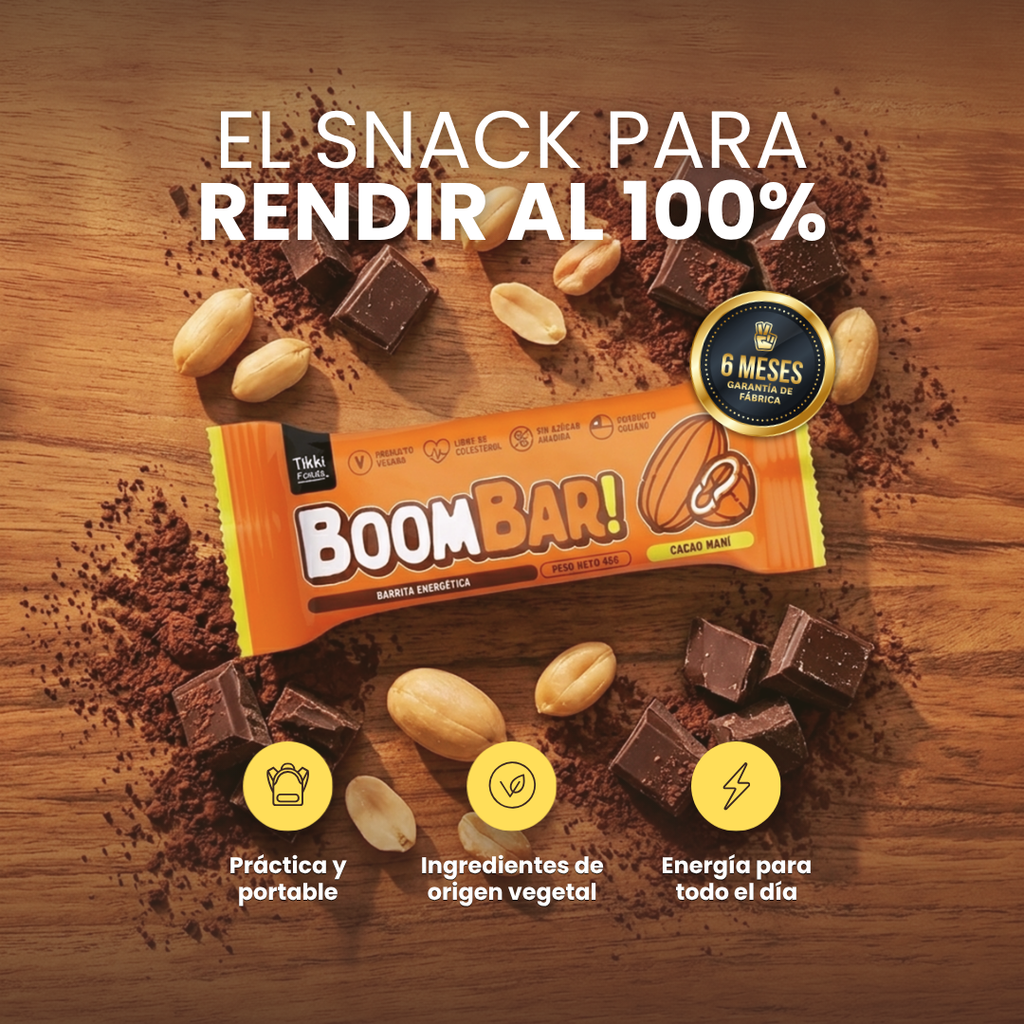 Barrita energética BoomBar CHOCOMANÍ — Barrita Energética Natural, Sin Azúcar Añadida | 45g, 12 unids