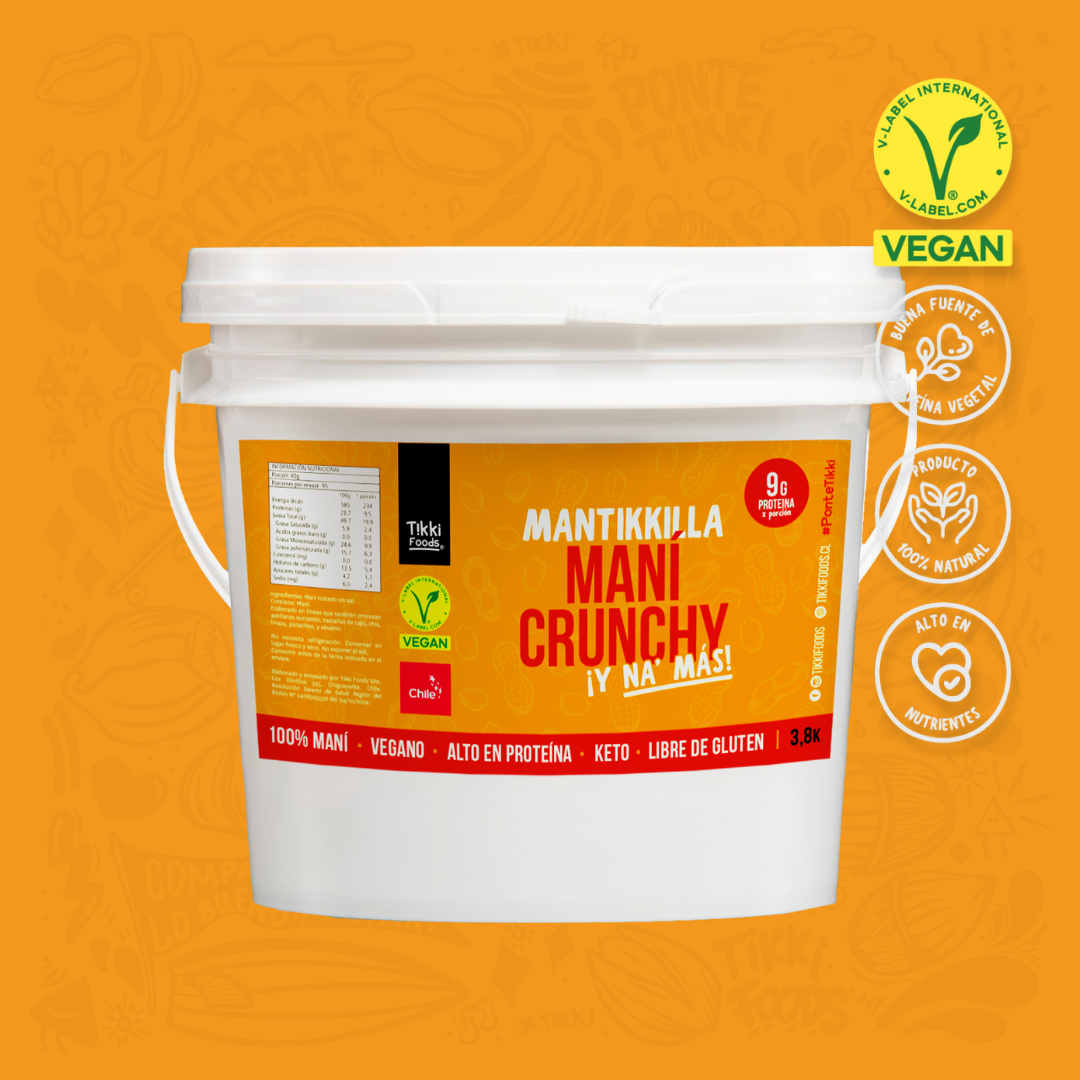 Mantequilla de Maní Crunchy — Crema de Maní con Trozos Crujientes, Sin Azúcar, Balde | 3,8 kg