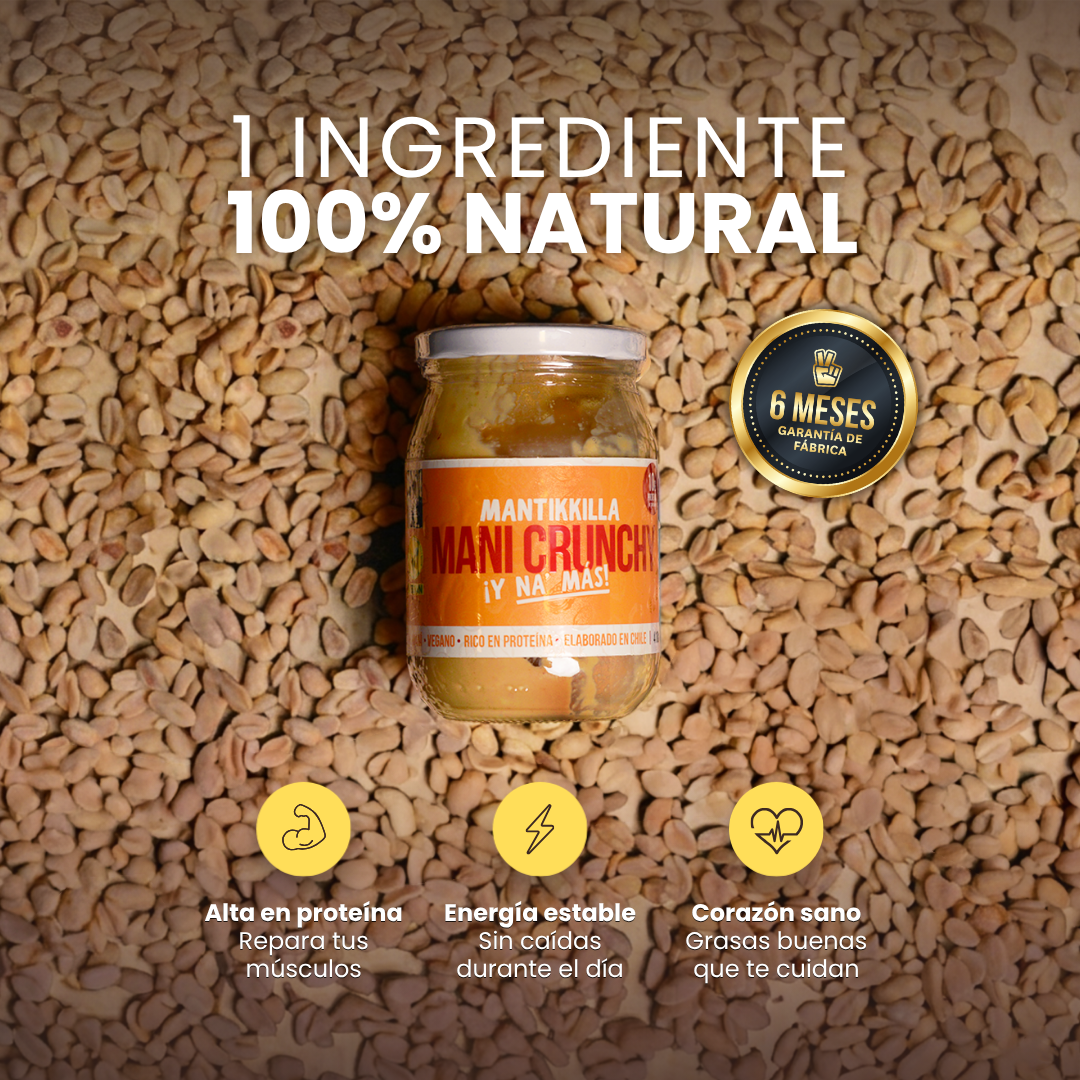 Mantequilla de Maní Crunchy — Crema 100% de Maní con Trozos Crujientes, Sin Azúcar | 410g