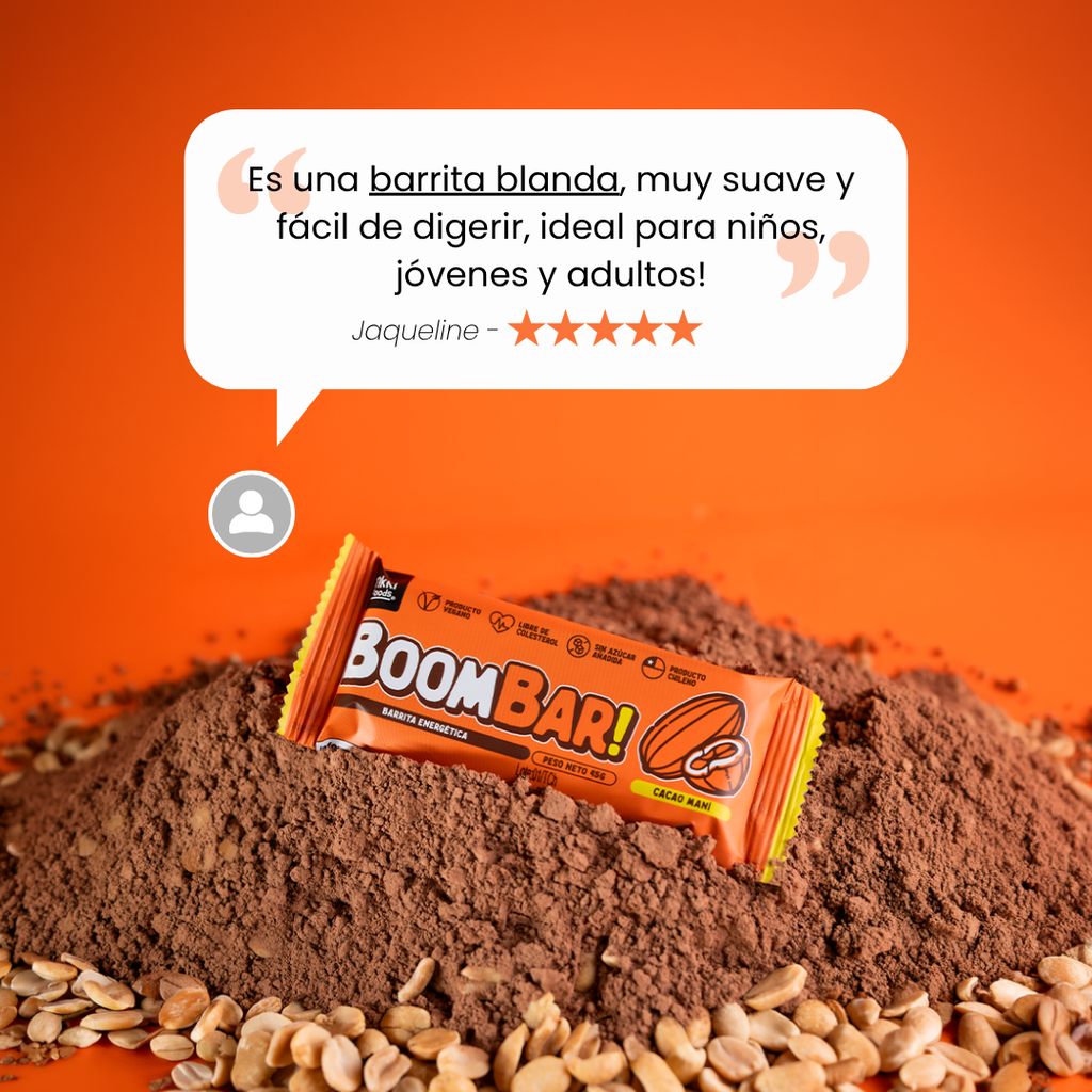 Barrita energética BoomBar CHOCOMANÍ — Barrita Energética Natural, Sin Azúcar Añadida | 45g, 12 unids